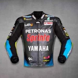 Yamaha R1 Motorbike Racing Leather Jacket Valentino Rossi Racing Yamaha Jacket - Picture 1 of 7