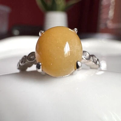 Anillo de jadeíta Birmania grado A con piedras preciosas amarillas naturales de plata de ley S925 Foto 1 de 4