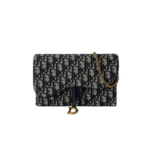 Christian Dior Saddle Wallet on Chain in Blue Dior Oblique Jacquard - Picture 1 of 9