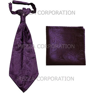 New Formal Men Polyester Ascot Cravat Necktie Hankie Paisley Grape Dark purple  - Picture 1 of 2