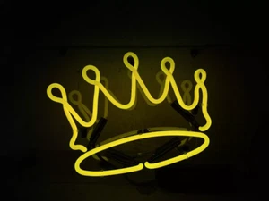 New Golden Crown Acrylic 14" Neon Light Sign Lamp Display Wall Decor Real Glass - Picture 1 of 10