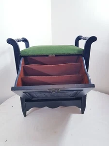 Vintage Beautiful piano stool, early 20th century, re-covered Green padded seat - Picture 1 of 15