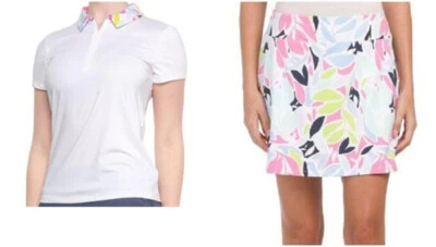 TOMMY BAHAMA XL(16) Short Sleeve Zip Front Collar 2-Pc Leaf Print Skort Set NWT - Image 1 of 4