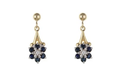Sapphire and Diamond Earrings Yellow Gold Cluster Drop Natural Stones Hallmarked - Image 1 of 3