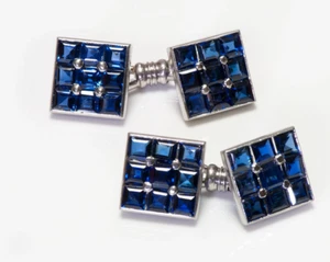 Perfect Princess Cut Royal Blue 2.30CT Sapphire Retro Square Classic Cufflinks - Picture 1 of 5