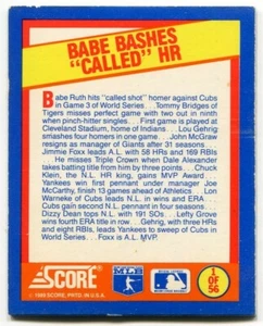1989 Score Trivia Insert #1 Babe Ruth New York Yankees - Picture 1 of 2