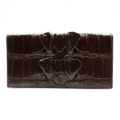 Nuovo portafoglio pochette lungo bi-fold da donna in vera pelle di coccodrill... - Immagine 1 di 4