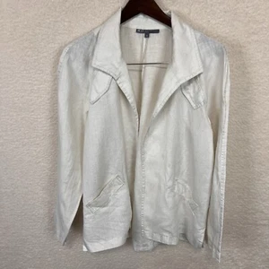 Elliott Lauren 100% Linen Jacket Womens 8 Shimmer Ivory Open Lightweight Pockets - Picture 1 of 12