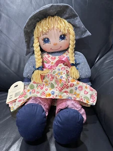 1998 Homespun Cupboard Collection Blonde Buttons 'N Bows Rag Doll 22" Signed Tag - Picture 1 of 12