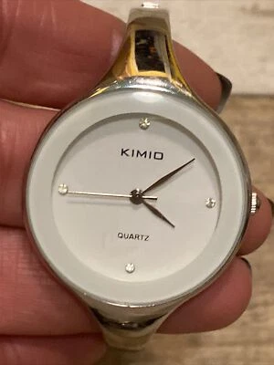 Kimio White Dial Silver Tone Case Hinge Bracelet Band Bangle Watch 6 Inch - Image 1 of 4