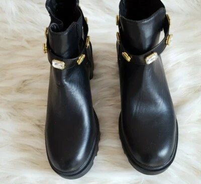 NUEVO NICOLE MILLER Talla 9.5 Chelsey-NM Negro Imitación Cuero Suela JOYA Foto 1 de 4