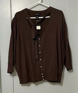 Lane Bryant 22-24 braun Seidenmischung Cardigan Perlen Knopf Schleife Ausschnitt Neu mit Etikett - Bild 1 von 7