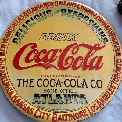 Coca Cola 12" Round Thick Metal Vintage Reproduction Barrel Signign - Image 1 of 4