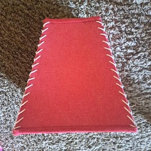 Vtg. 80's Coral Red Chambray Fabric Small Hexagon Lampshade W/ Topstitching - Picture 1 of 7