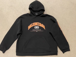 Balenciaga Men's Maison Hoodie Cotton Black Orange Size 2 - Picture 1 of 5