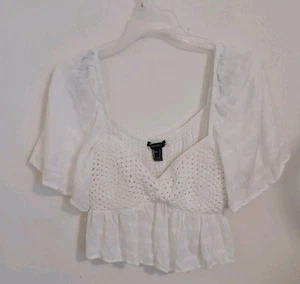 Forever 21 Lace Top Large White Crocheted Romantic Boho Peasant Cottagecore  - Picture 1 of 10