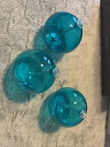 Crate&Barrel Orb Oil Lamp ~ Turquoise Hand Blown Set Of 3 - Picture 1 of 2