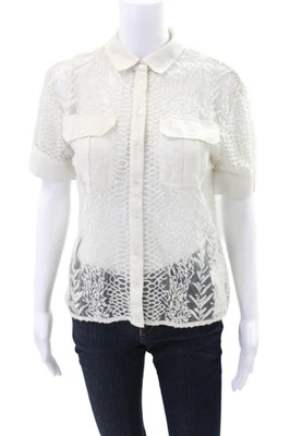 Blusa transparente Allsaints para mujer manga corta abotonada blanca talla 4 Foto 1 de 4