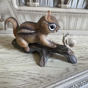 Vintage Masterpiece Porcelain Figurine By Homco, Chipmunk And Snail ! Adorable!! - Picture 1 of 13