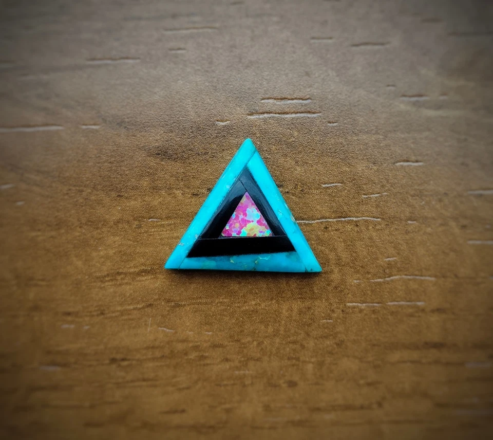 13mm Triangle Inlay Gemstone | Arizona Turquoise, Black Onyx & Ethiopian Opal - Image 1 of 4