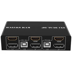 DP KVM Switch 2 In 1 Out USB Dual Monitor HDMI Switcher 4K 60Hz for PC Laptop - Afbeelding 1 van 10