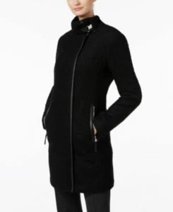 Calvin Klein Women's Faux Leather Trim Walker Coat Color Black Only Size M - Picture 1 of 4