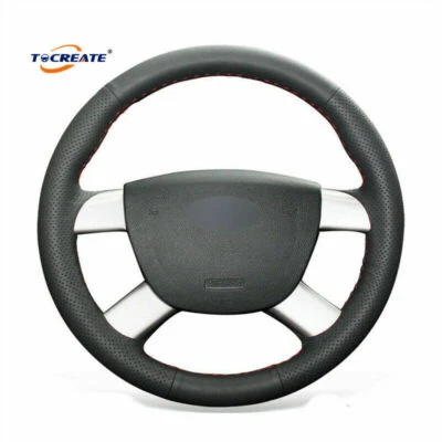DIY Black Genuine Leather Steering Wheel Cover for Ford Focus C-Max Kuga #TB02 - Image 1 of 4
