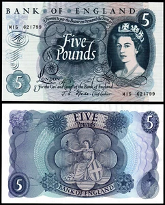 ENGLAND 5 PFUND FFORDE (B313) PRÄFIX M -- ERSATZ AUNC - Bild 1 von 1