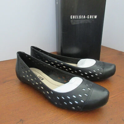 Zapatos planos de ballet perforados de cuero negro talla 7 Chelsea Crew Grand 38 para mujer Foto 1 de 4