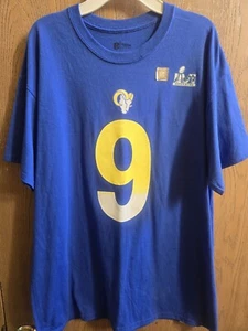 NWOT Size L Large Mens NFL L.A. Rams Super Bowl LM Stafford #9 blue T-shirt - Picture 1 of 4