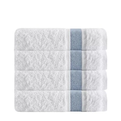 DEPERA HOME Unique 4 Pack Turkish Cotton Wash Towels In Blue/White - Size 12X12 - Image 1 of 4