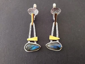 Espíritu armenio Pendientes largos labradorita Plata de ley 925 joyas doradas - Imagen 1 de 4