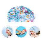2 Pcs Nylon Pleated Cloth Floral Printed Swimming Cap Toddler Kids Caps