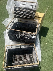 Water Hyacinth Storage/laundry Baskets, 3-Piece Nesting Set Rectangle New In Box - Picture 1 of 19