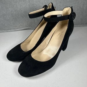 Marc Fisher Heels Womens 8.5M MFION Pump Buckle Ankle Strap Black Suede Shoes - Picture 1 of 12