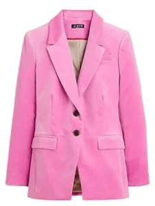 NEW J.CREW DAHLIA PINK NIPPED-IN STRETCH VELVET BLAZER JACKET BV203 SZ 0 - Picture 1 of 5