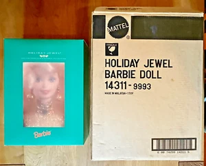 Porcelain BARBIE From 1995 Rare HOLIDAY JEWEL Doll Brand NEW in MATTEL Ship Box - Picture 1 of 24