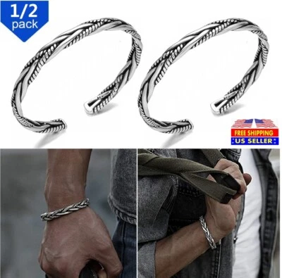 2x Brazalete Brazalete Hombre Plata Esterlina Joyería Retro Trenzado Brazalete Abierto Foto 1 de 4