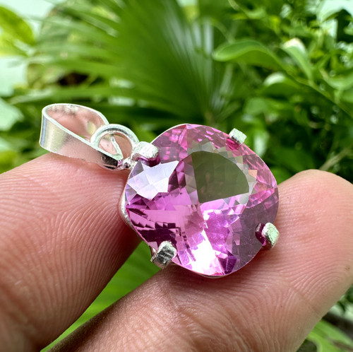 VETEMENTS Ciondolo pietra preziosa sfusa zaffiro rosa 22 CT certificato naturale in argento massiccio 925