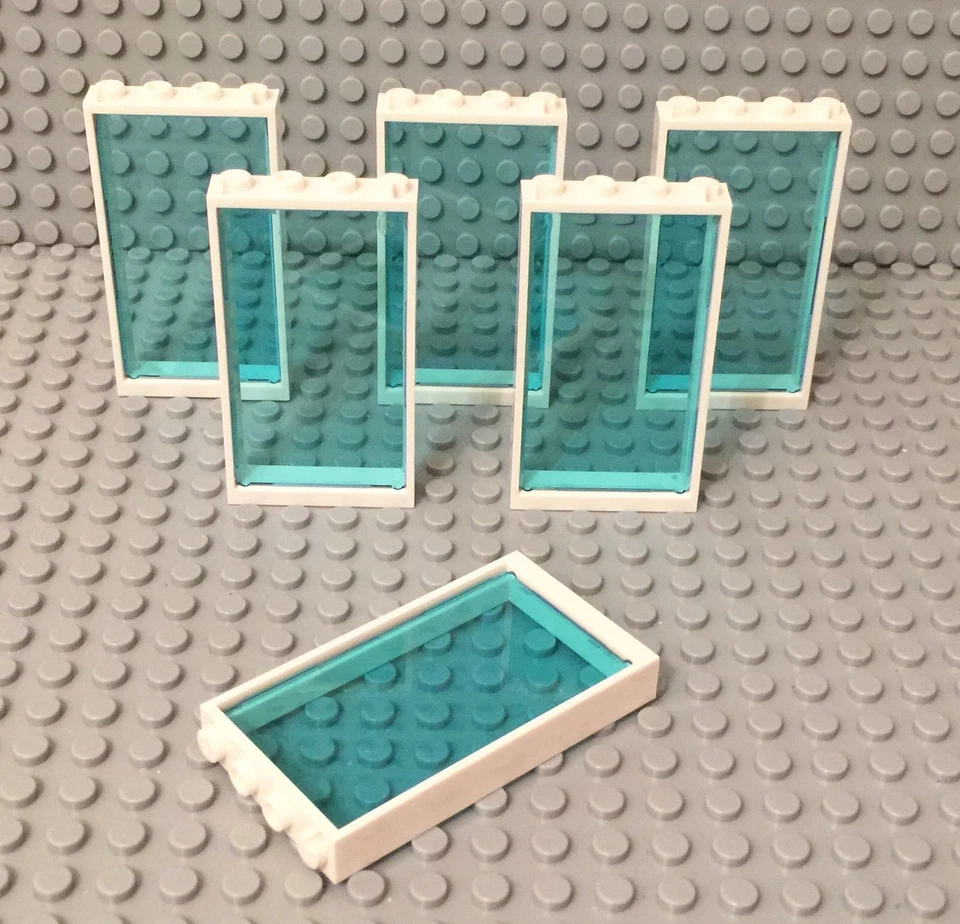 Lego 6 White Door Frame 1x4x6 With Trans-Light Blue Glass / City Window Walls - Image 1 of 1