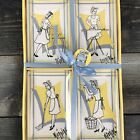 Launderette Plate Set Of 4 Vintage lady Chore Themes Blue yellow new in box