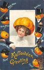 Signed Clapsaddle u. 1912, Halloween, Lady with Male Pumpkin Suitors, #1238
