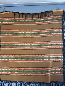 Pendleton Fransen hellbraun grün gebändert Überwurf 100 % Wolle hergestellt in den USA 1970er Serape - Bild 1 von 7