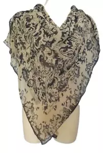 ANN JARVIS ENGLAND BLACK BEIGE SILK SCARF 31" SQUARE - Picture 1 of 3