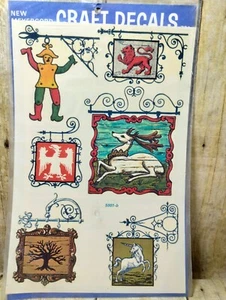 Vtg English Tavern Pub Shop Signs Meyercord Decal Sheet Deer Lion Unicorn Tree  - Picture 1 of 4