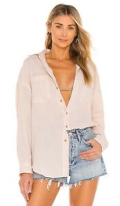 Acacia Swimwear Santa Fe Top Gauze Button Up Shirt in Cream Women's Size Small