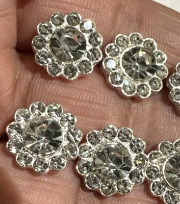 Crystal Rhinestone Buttons Silver Metal Back 12mm (7pcs) - Image 1 of 4