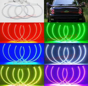 RGB halo ring for Chevy Silverado GMC Sierra 07-14 headlight BT APP Flash DRL - Picture 1 of 12