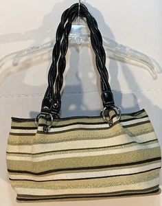 Rosetti New York Shoulder Bag Boho Striped Woven Fabric Faux Leather Handles - Picture 1 of 14