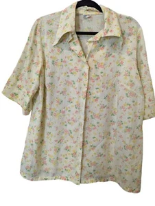 Sears Perma Prest Hemd mit Knopfleiste gelb geblümt Damen Kurzarm Vintage - Bild 1 von 6